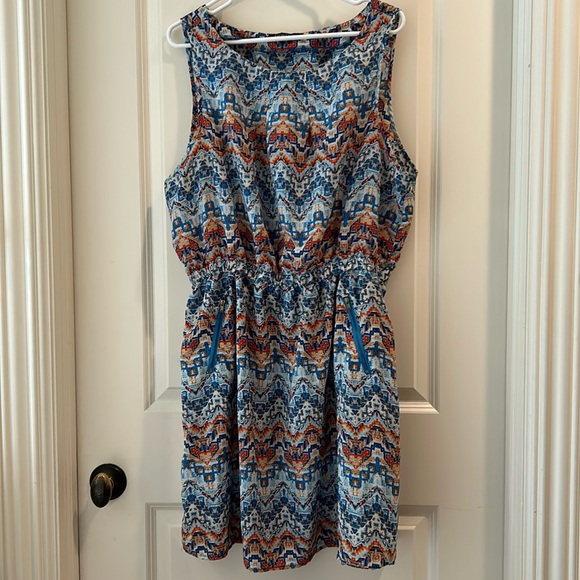 New Look womens pullover dress Aztec blue orange pattern elastic size 2X - Picture 1 of 10